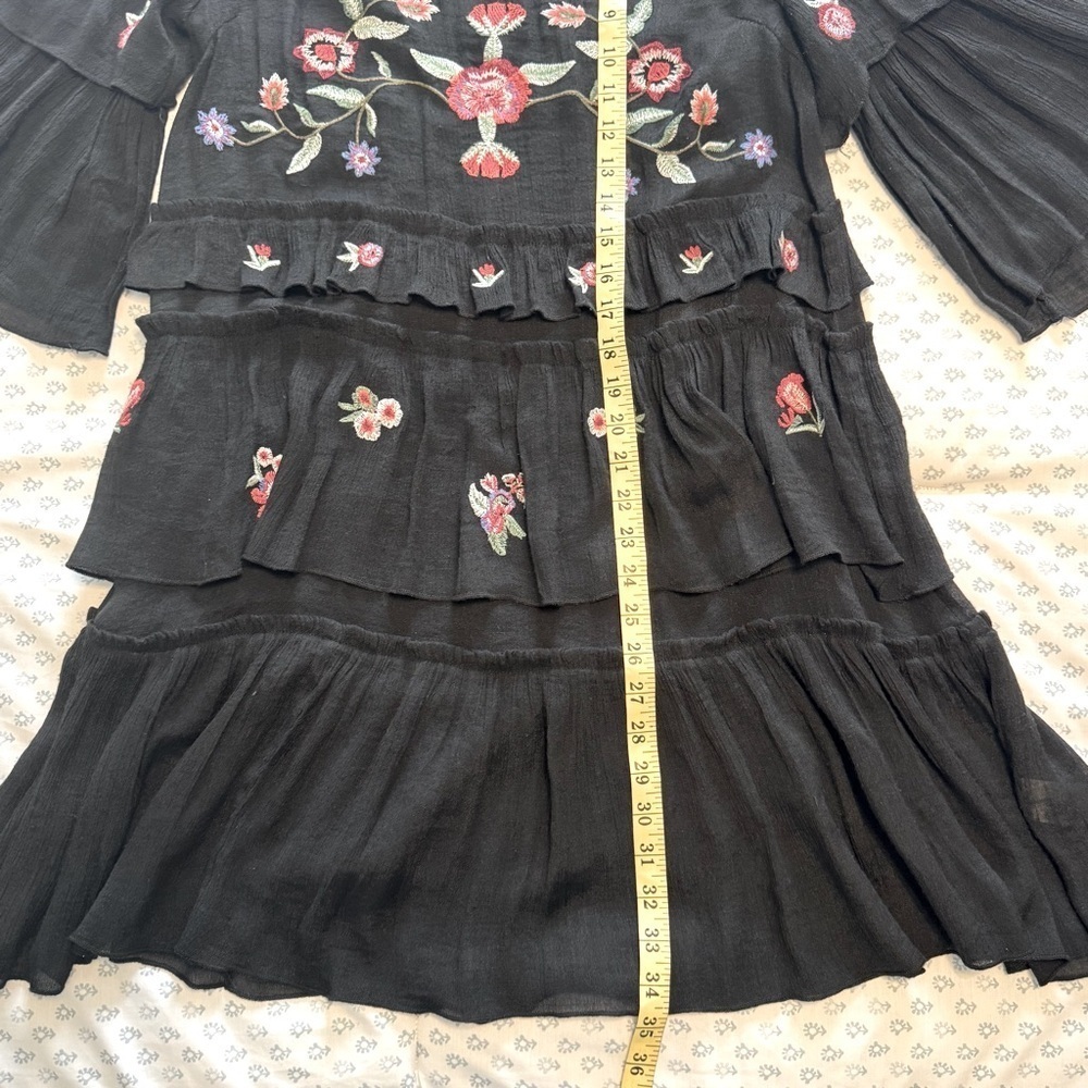 Umgee Black Floral Embroidered Tiered Size Small Gauze Dress - Picture 6 of 8